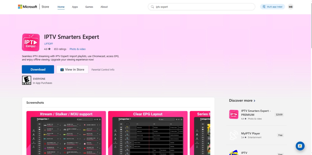 Application IPTV Expert pour Windows